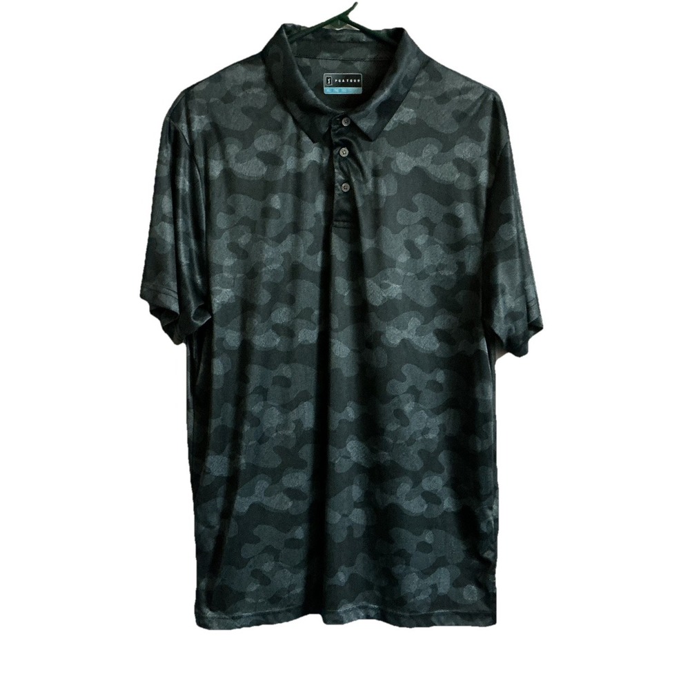 PGA Tour Mens Size XL Short Sleeve Polo Golf Shirt Smoke Camo Moisture Wicking